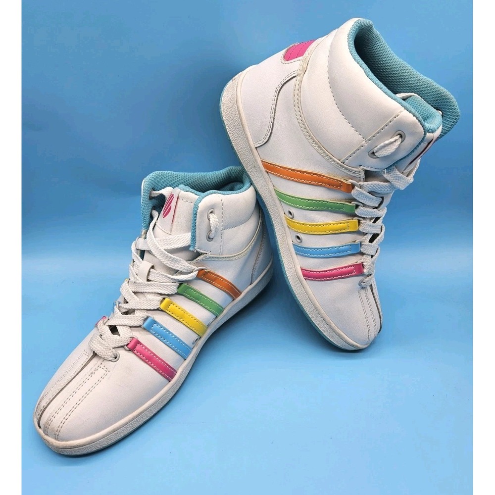 K-Swiss Classic Men's Hi-Top White Sneakers Shoes Size 5.5 Rainbow - Picture 3 of 11